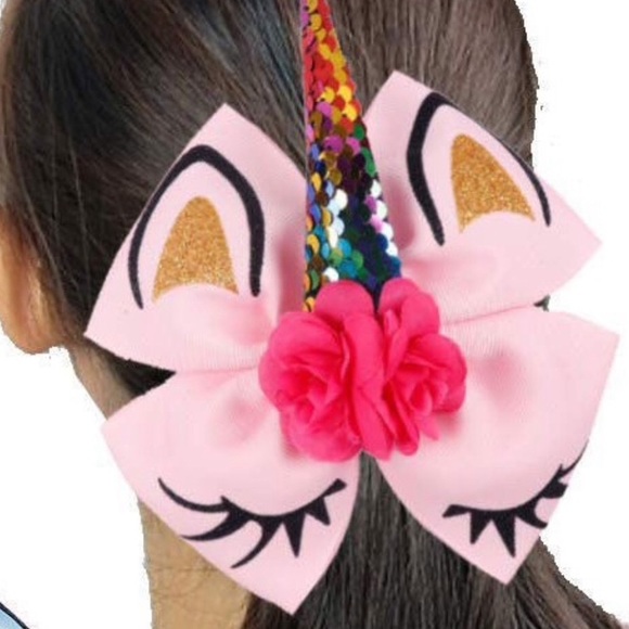 4 pcs/set Unicorn 濾 ponytail hair bow - Picture 6 of 7